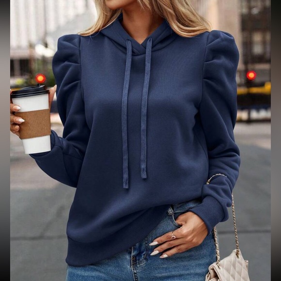 Cozy gigot sleeve drawstring hoodie apricot - Picture 5 of 16